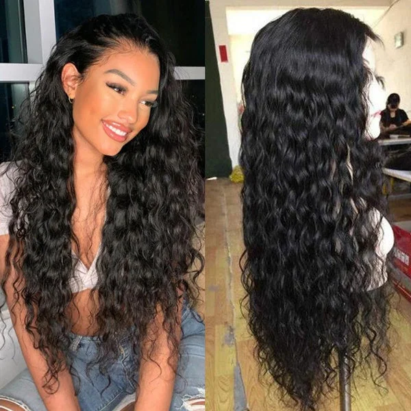 Brazilian Virgin Natural Wave Human Hair Lace Front Wigs Natural Black