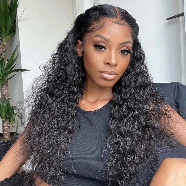 Brazilian Virgin Natural Wave Human Hair Lace Front Wigs Natural Black