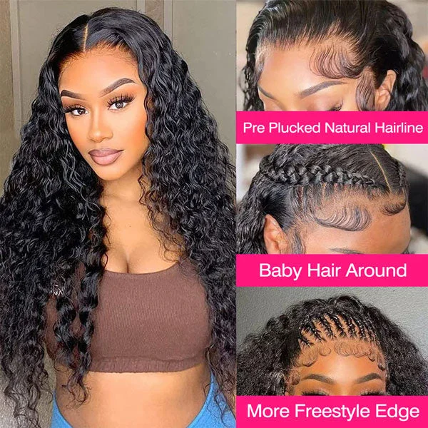 US Warehouse Quick Ship | Water Wave 13x4 HD Lace Front Wigs Bleached Knots Wet And Wavy Brazilian Human Hair Wigs