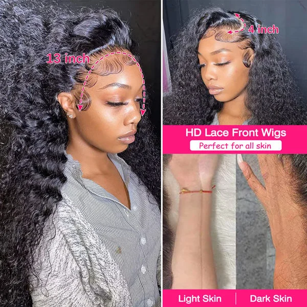 US Warehouse Quick Ship | Water Wave 13x4 HD Lace Front Wigs Bleached Knots Wet And Wavy Brazilian Human Hair Wigs