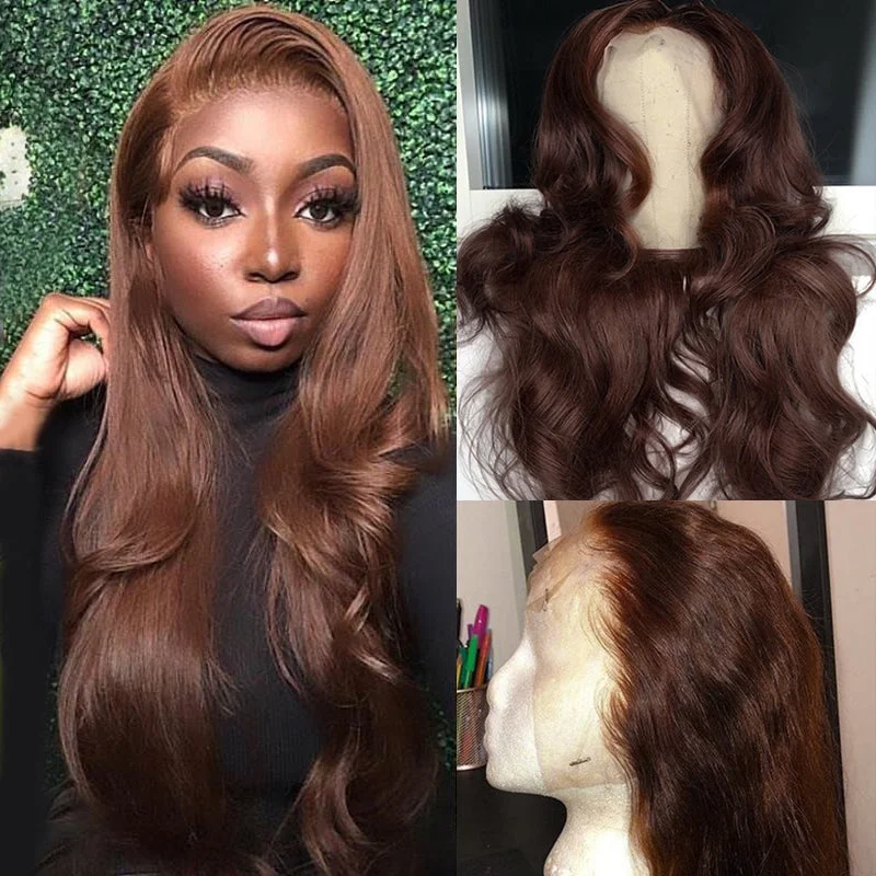 Brown Color Human Hair Wigs Body Wave 13*4/T Part/4*4 Lace Wigs 180 210 Density Vrvogue Hair  Brazilian Remy Hair