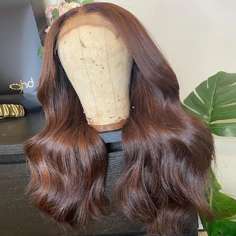 Brown Color Human Hair Wigs Body Wave 13*4/T Part/4*4 Lace Wigs 180 210 Density Vrvogue Hair  Brazilian Remy Hair