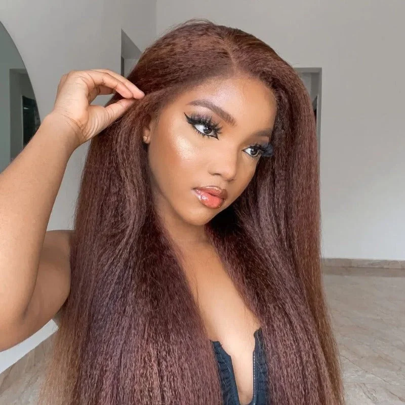 Brown Kinky Straight 4C Kinky Edge HD Lace Frontal Wig