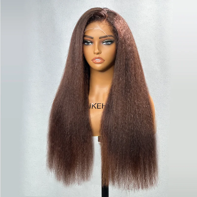 Brown Kinky Straight 4C Kinky Edge HD Lace Frontal Wig