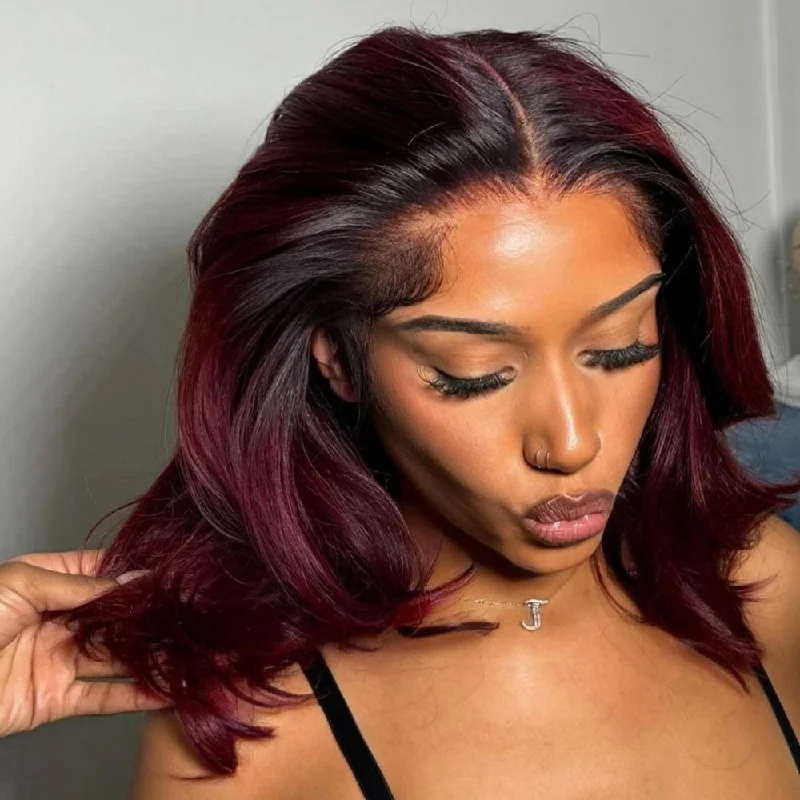 Burgundy Ombre Layered Cut Wavy 13x4 Lace Front Wig