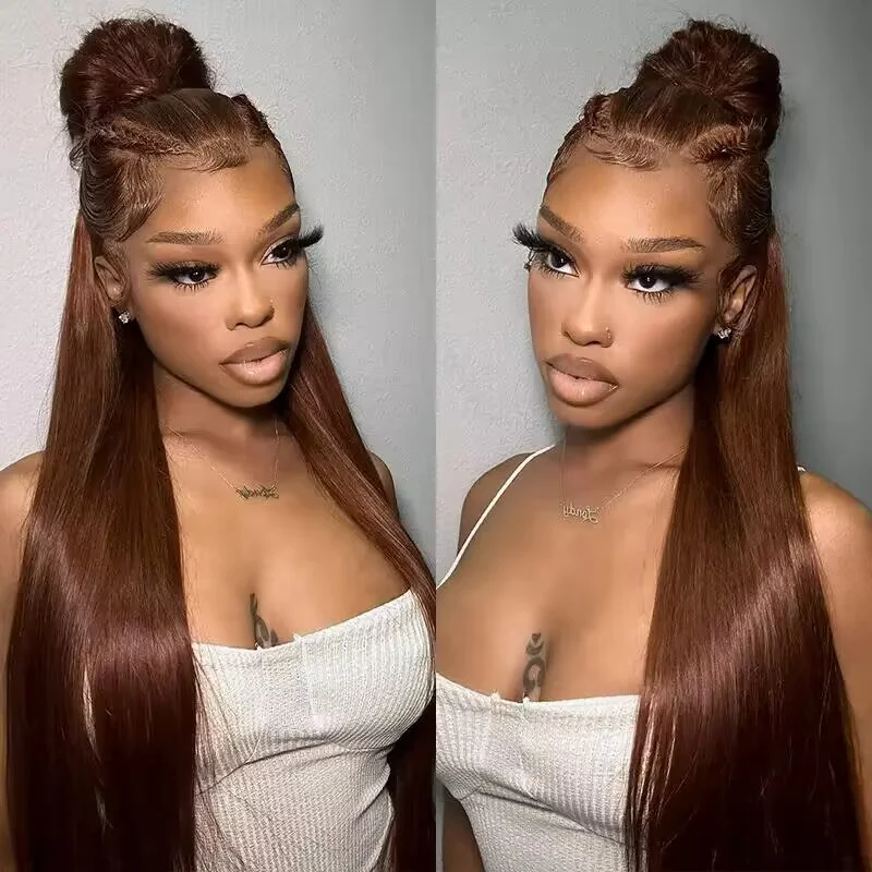 Chocolate Brown 360 Lace Frontal Wig Human Hair Wigs 180% Density 14-34inch