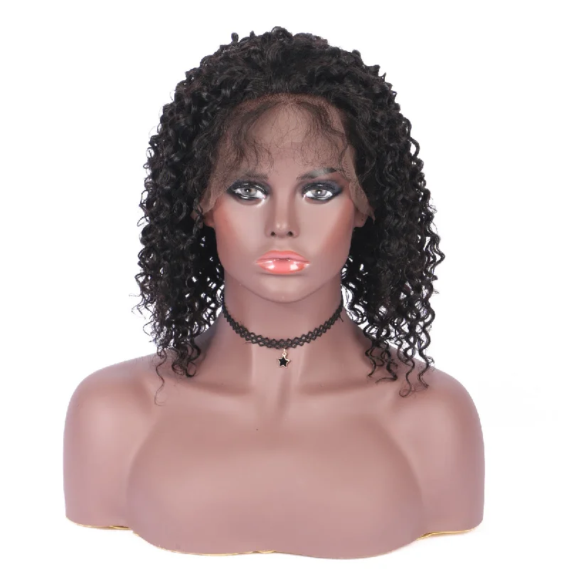 Short Curly 13x4 Lace Front Bob Wig Natural Black Human Hair