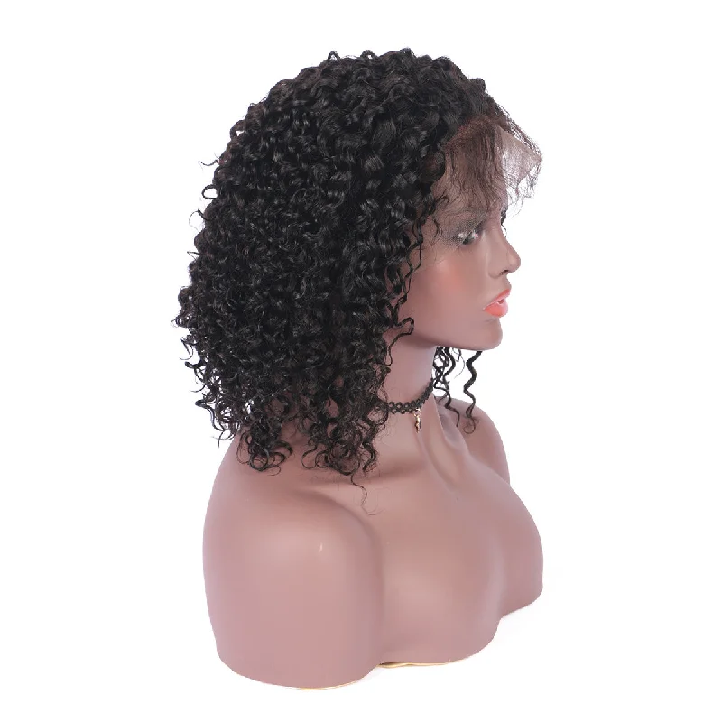 Short Curly 13x4 Lace Front Bob Wig Natural Black Human Hair