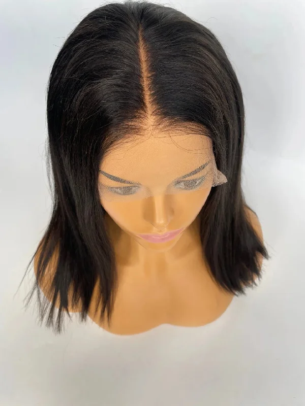 13"" by 4"" Lace Frontal 100% Remy human hair Wig - Natural Straight Jet Black