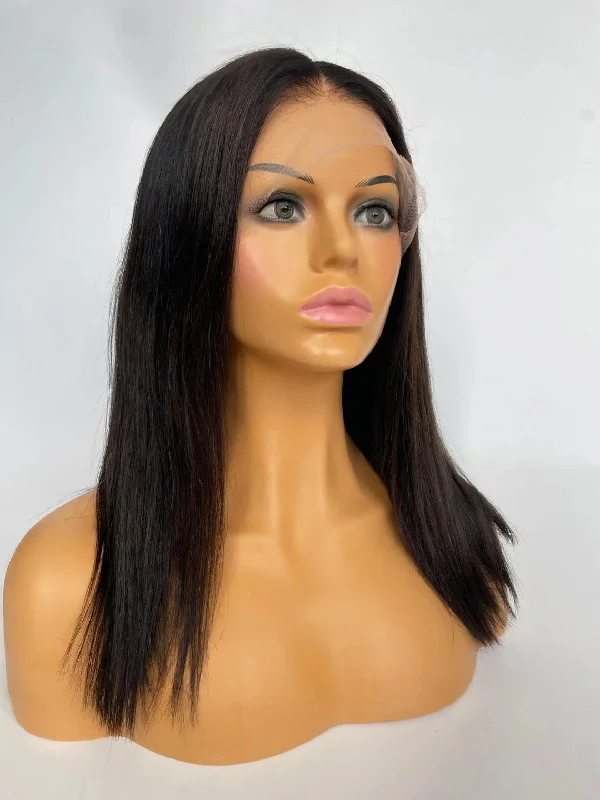 13"" by 4"" Lace Frontal 100% Remy human hair Wig - Natural Straight Jet Black