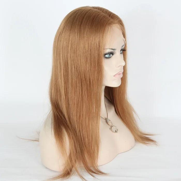 20"" - 100% Remy Human HD Lace Frontal\ Natural Straight Wig- Color 8