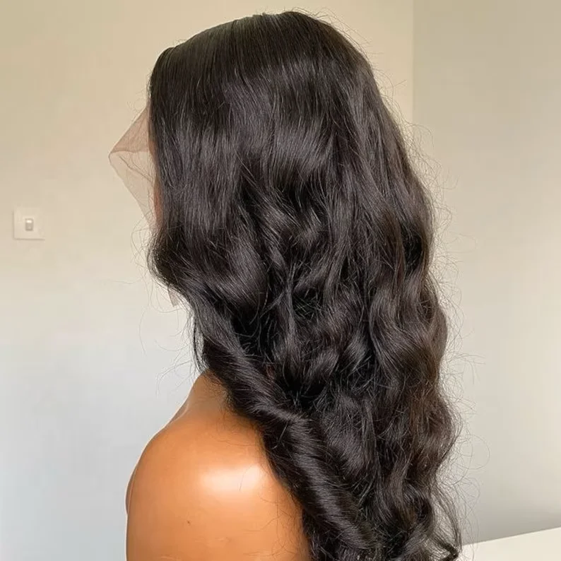 100% Real Human Full Lace Frontal Wig - chocolate Brown, Body Wave