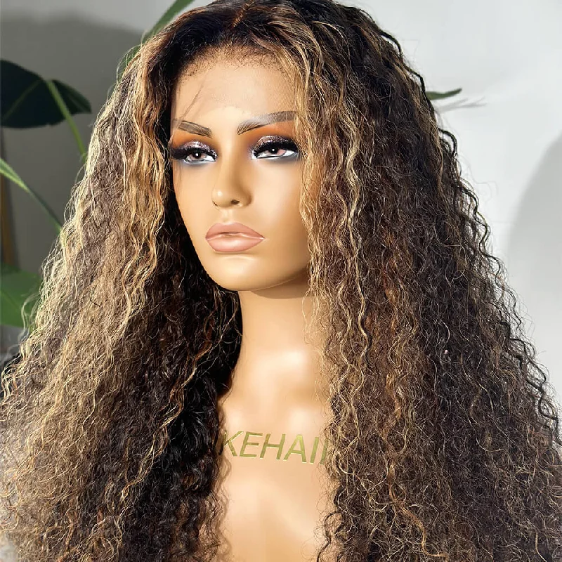 Highlight Brown Kinky Edges HD Lace Frontal Curly Wig