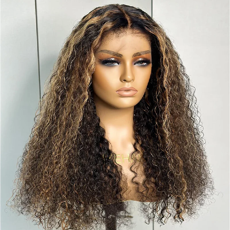 Highlight Brown Kinky Edges HD Lace Frontal Curly Wig