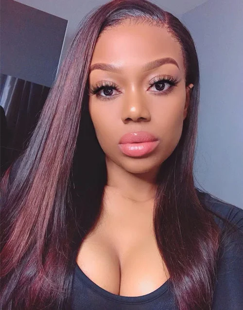 Coverupbyselorm - Human Hair Burgundy Highlight Lace Front Wig - LFS005