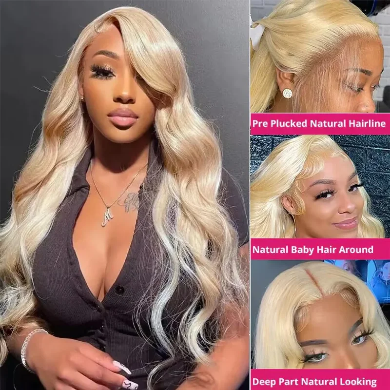 Cranberry 13x6  613 Body Wave Lace Frontal Transparent Lace Blonde hair Wigs Pre-plucked