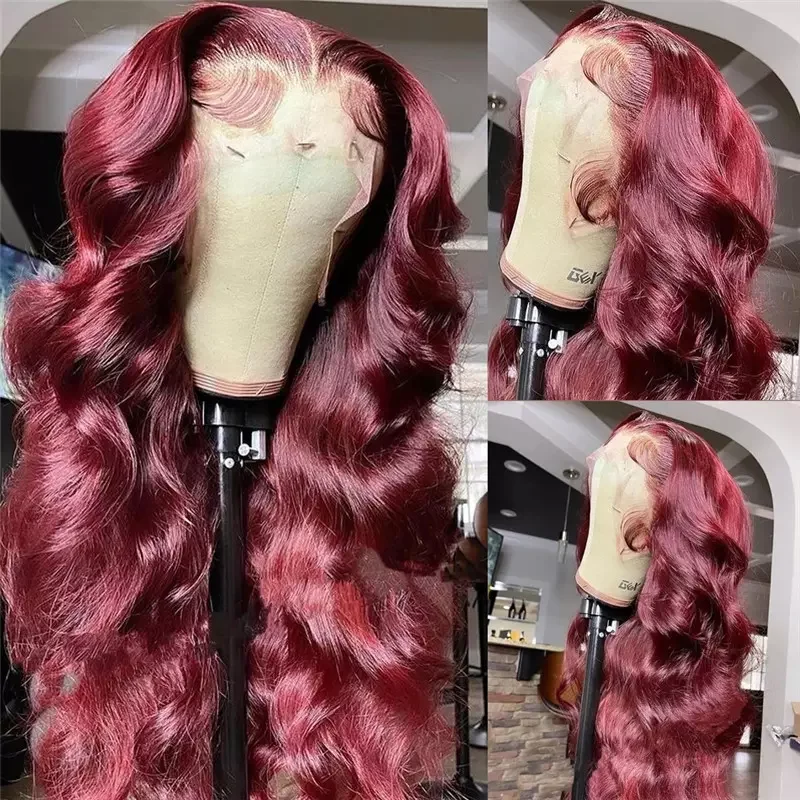 Cranberry 99J Body Wave Pre Pluck Peruvian Burgundy Colored Transpant T Part Lace Wig