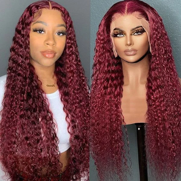 Cranberry 99J Hair Color Deep Wave Lace Front Wig Burgundy Colored Wig