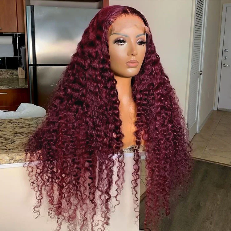 Cranberry 99J Hair Color Deep Wave Lace Front Wig Burgundy Colored Wig