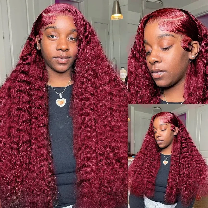 Cranberry 99J Hair Color Water Wave Lace Front Wig