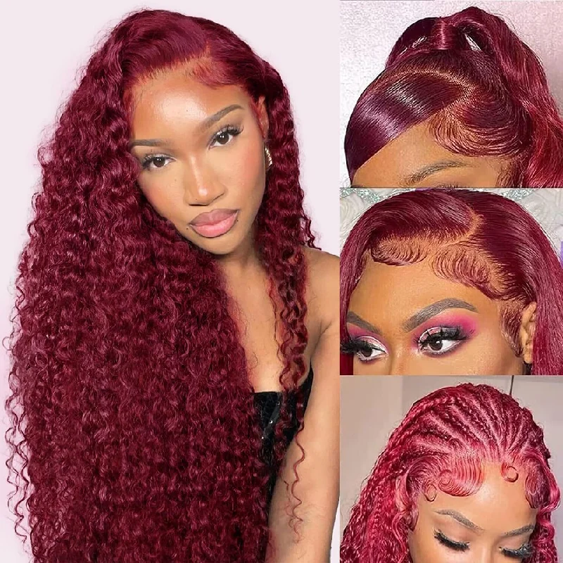 Cranberry 99J Hair Color Water Wave Lace Front Wig