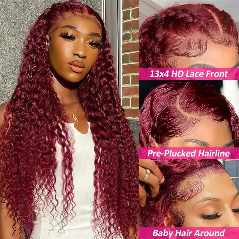 Cranberry 99J Hair Color Water Wave Lace Front Wig