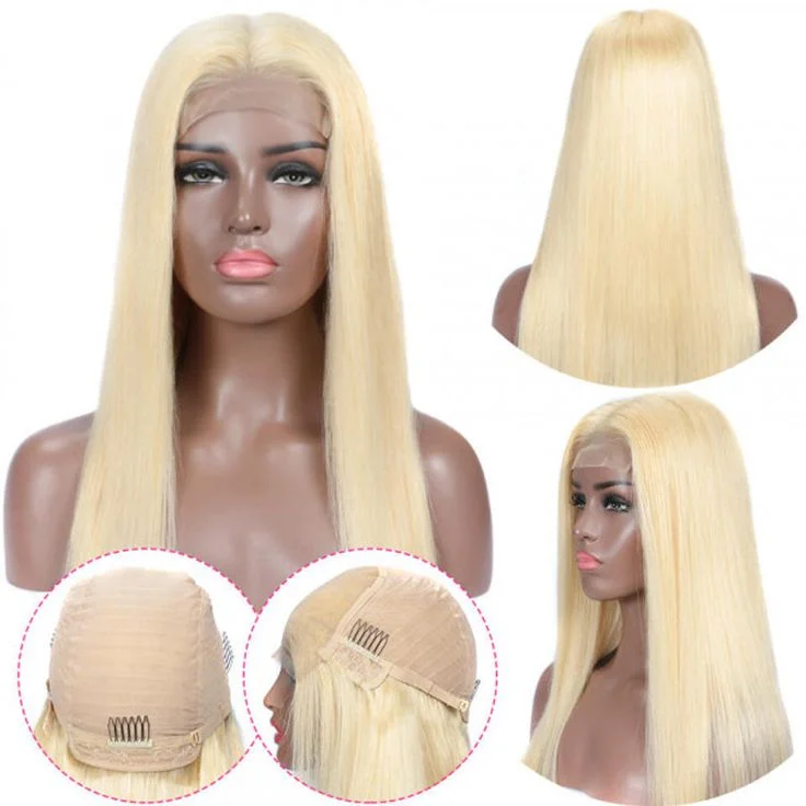 Cranberry Blonde #613 Straight 4X4 Glueless Lace Closure Full Human Hair Affordable Wigs