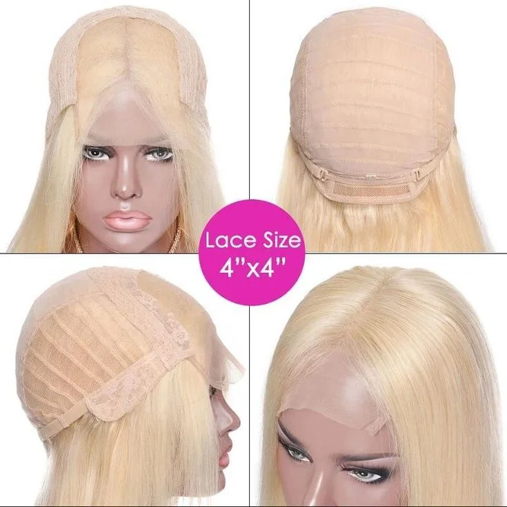 Cranberry Blonde #613 Straight 4X4 Glueless Lace Closure Full Human Hair Affordable Wigs