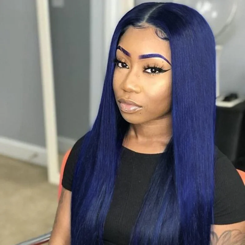 Cranberry Blue Straight Wig Human Hair Wigs HD 13X4 Lace Frontal Wig