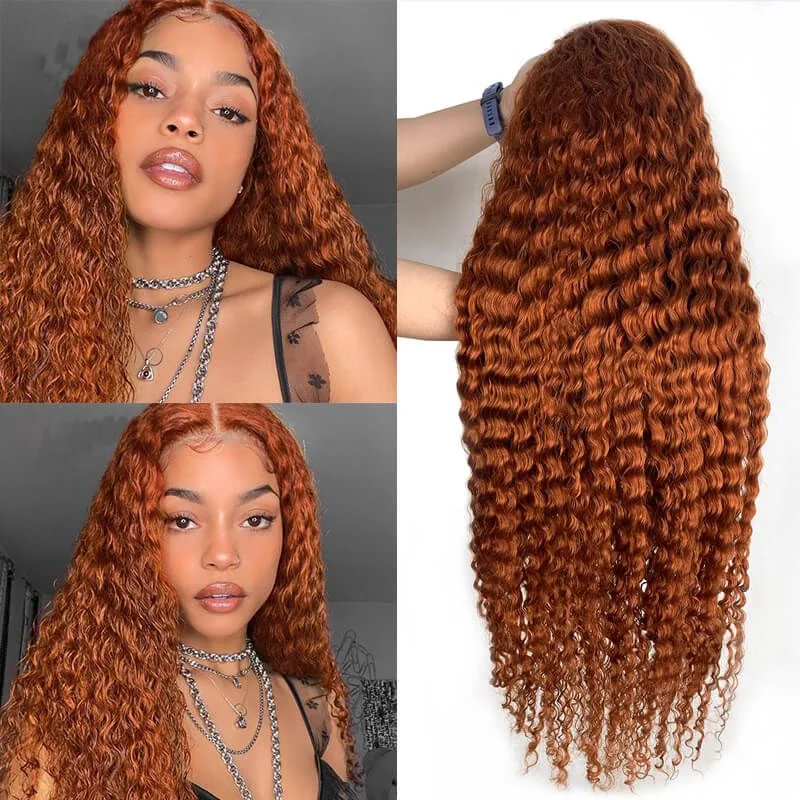 Cranberry Burnt Orange Deep Curly Lace Front Wig 14-36 Inch Bridger Hair 180% Density