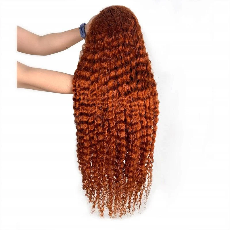 Cranberry Burnt Orange Deep Curly Lace Front Wig 14-36 Inch Bridger Hair 180% Density