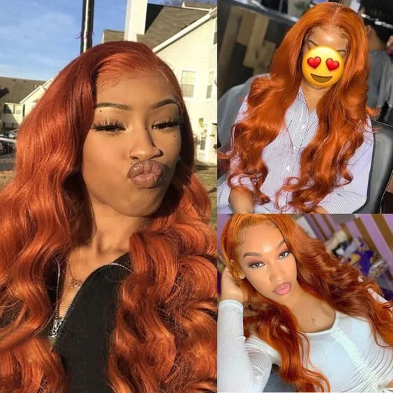 Cranberry Ginger Orange Color 13x4 Lace Front Wigs Pre Plucked Brazilian Body Wave Human Hair Glueless Wigs