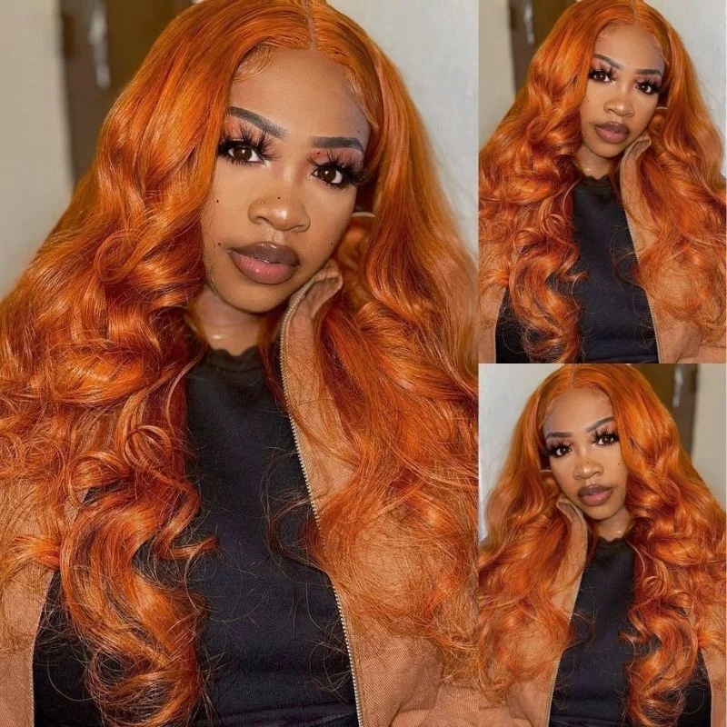 Cranberry Ginger Orange Color 13x4 Lace Front Wigs Pre Plucked Brazilian Body Wave Human Hair Glueless Wigs