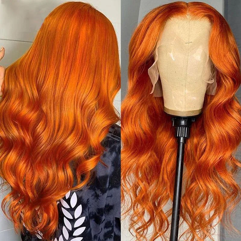 Cranberry Ginger Orange Color 13x4 Lace Front Wigs Pre Plucked Brazilian Body Wave Human Hair Glueless Wigs