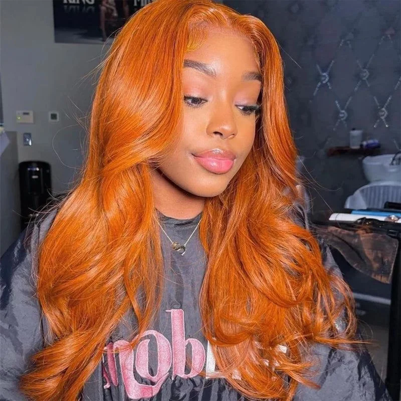 Cranberry Ginger Orange Color 13x4 Lace Front Wigs Pre Plucked Brazilian Body Wave Human Hair Glueless Wigs