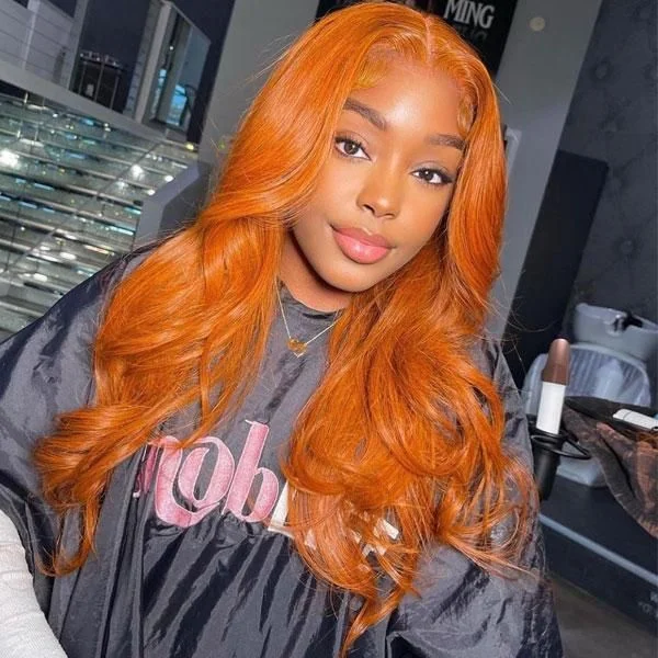 Cranberry Ginger Orange Color 13x4 Lace Front Wigs Pre Plucked Brazilian Body Wave Human Hair Glueless Wigs