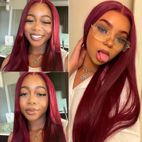 Cranberry Hair 99J Color Straight  13X4 Lace Front Wig