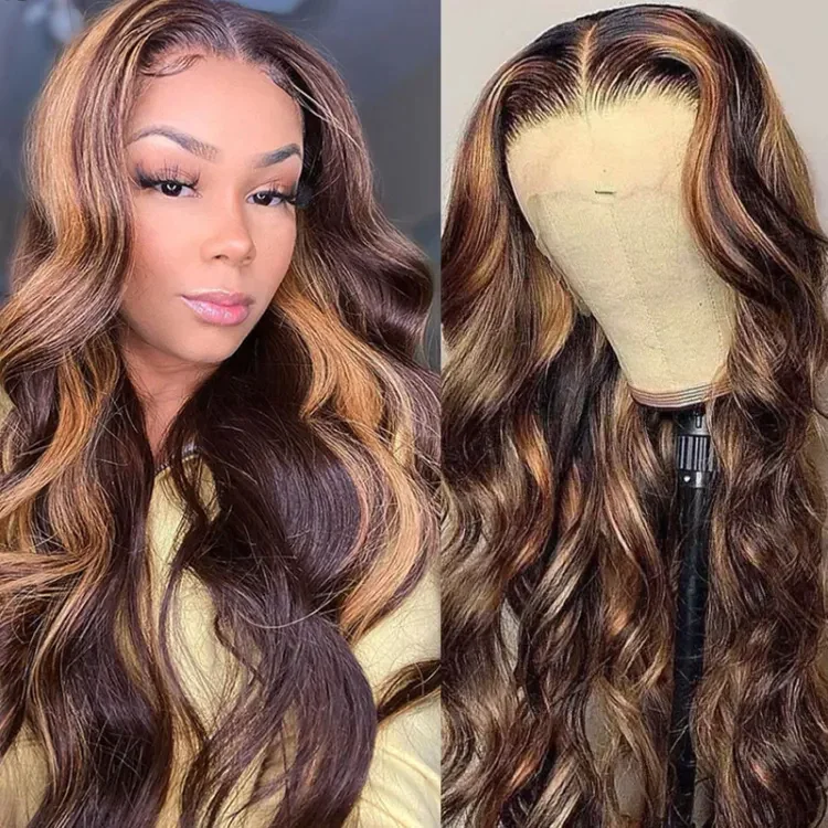 Cranberry Highlight Body Wave 13x4 HD Lace Frontal Wig 14-32 Colored Human Hair Wigs