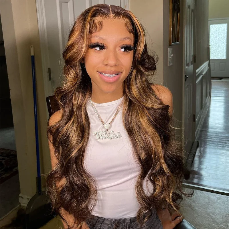 Cranberry Highlight Body Wave 13x4 HD Lace Frontal Wig 14-32 Colored Human Hair Wigs