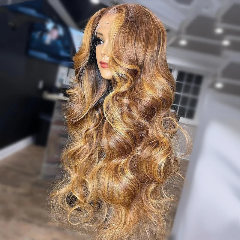 Cranberry Honey Blonde Body Wave Pre-Plucked HD 13x4 Lace Frontal Wigs Highlight Wigs Human Hair Wigs