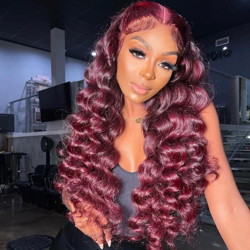 Cranberry Loose Deep Wave 99J Burgundy Colored Lace Front Wigs For Women