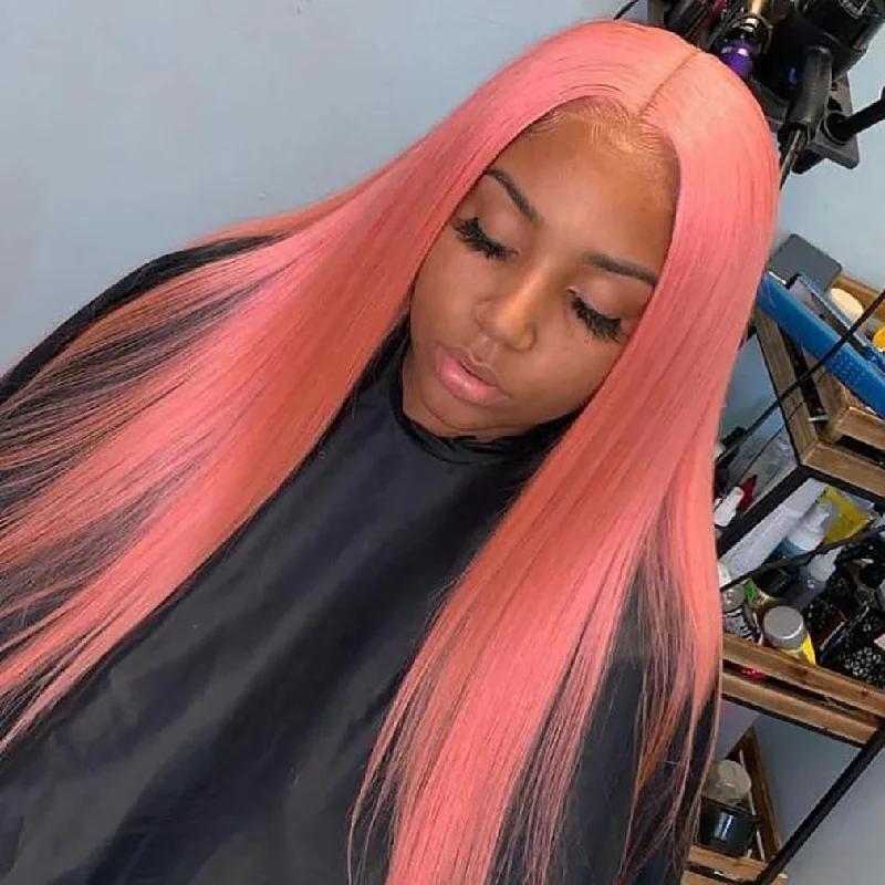 Cranberry Pink Sliky Straight Wig Human Hair Wigs HD 13X4 Lace Frontal Wig