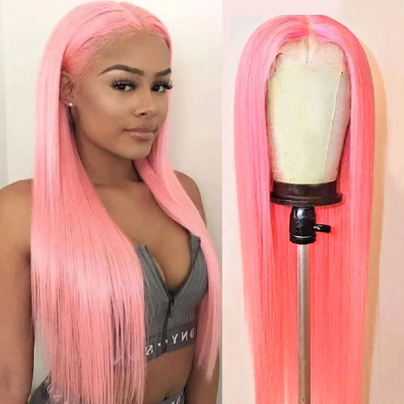 Cranberry Pink Sliky Straight Wig Human Hair Wigs HD 13X4 Lace Frontal Wig