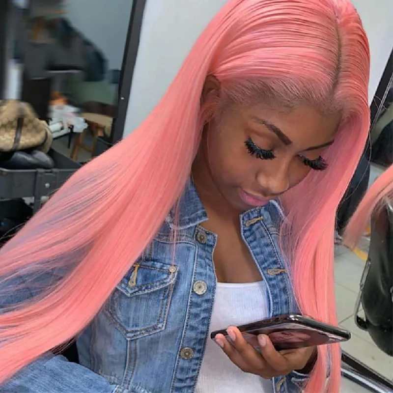 Cranberry Pink Sliky Straight Wig Human Hair Wigs HD 13X4 Lace Frontal Wig