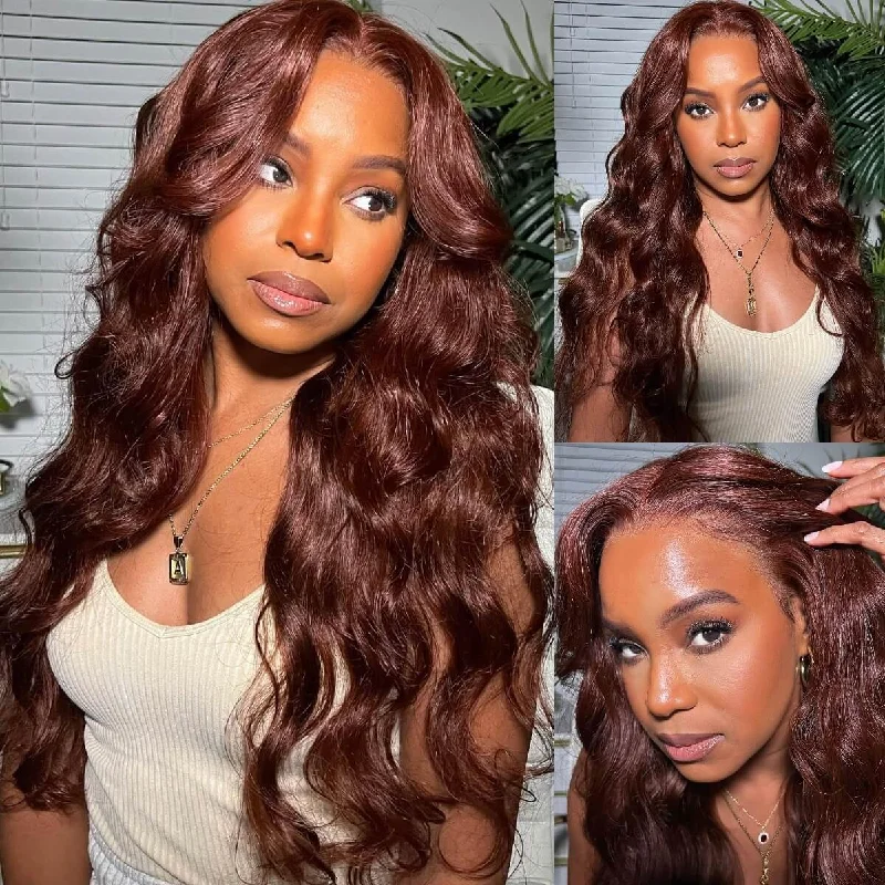 Cranberry Reddish Brown 13x4 Body Wave Lace Front Hair Wig Autumn Perfect Color For Dark Skins