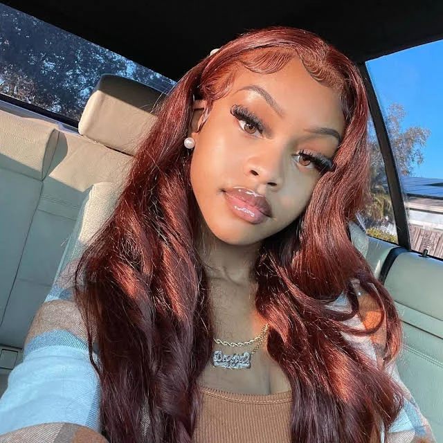 Cranberry Reddish Brown 13x4 Body Wave Lace Front Hair Wig Autumn Perfect Color For Dark Skins