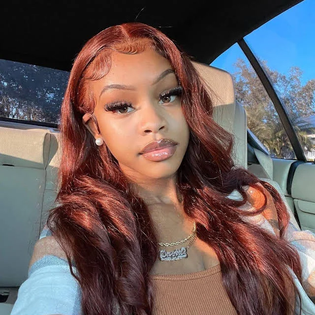 Cranberry Reddish Brown 13x4 Body Wave Lace Front Hair Wig Autumn Perfect Color For Dark Skins