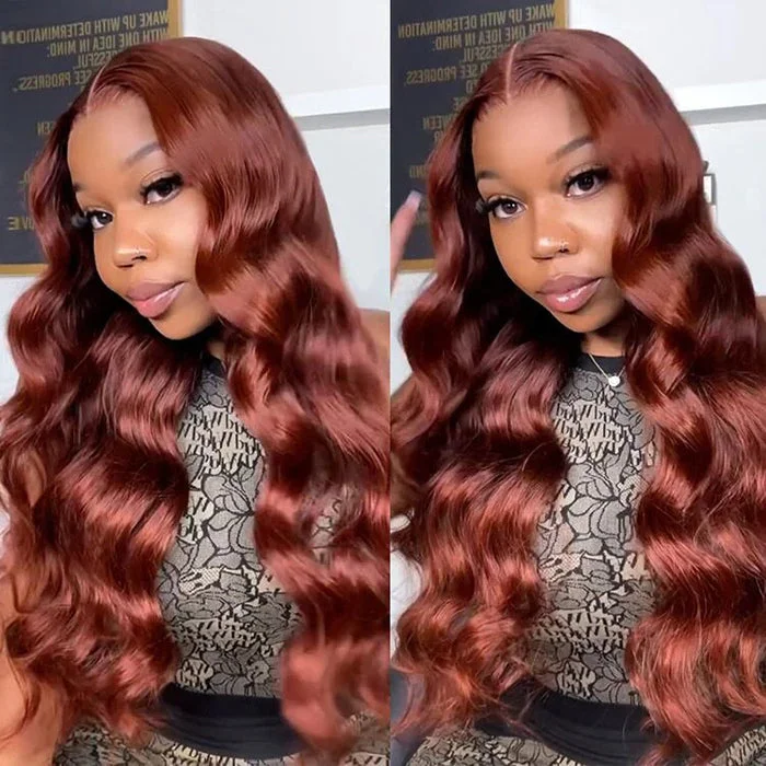 Cranberry Reddish Brown 13x4 Body Wave Lace Front Hair Wig Autumn Perfect Color For Dark Skins