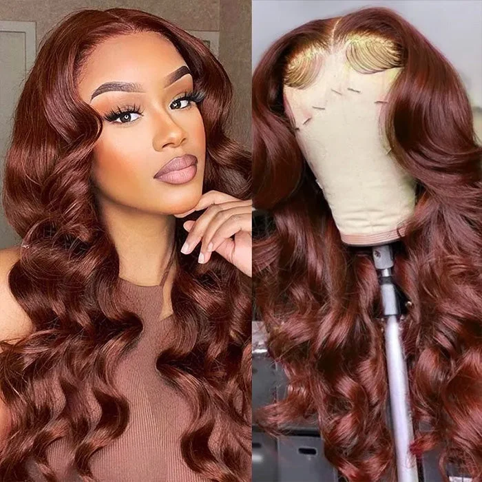 Cranberry Reddish Brown 13x4 Body Wave Lace Front Hair Wig Autumn Perfect Color For Dark Skins