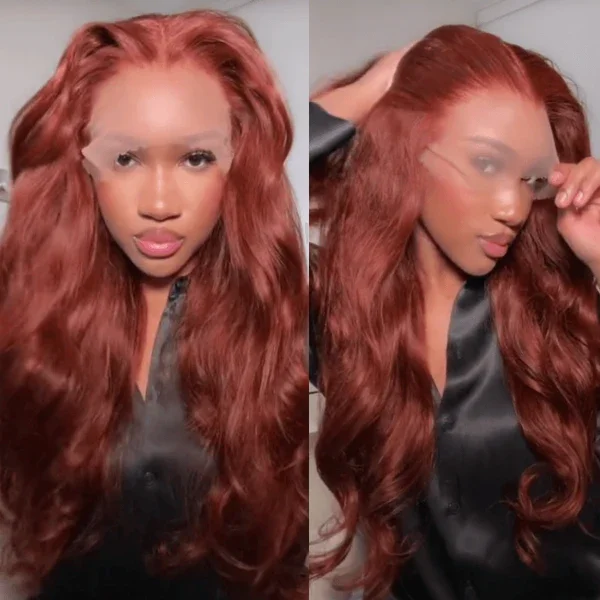 Cranberry REDDISH BROWN BODY WAVE 13X4 LACE FRONTAL WIG WITH B